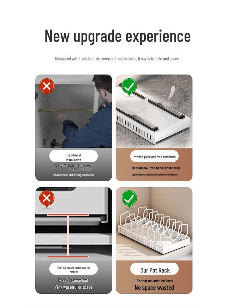 Adjustable Kitchen Pot Organizer Rack - Storage & Lid Holder for Cabinets and Countertops