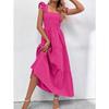 Sommerkleid in Volltonfarbe, langes Kleid mit Hosenträgern, Kuchenkleid für Damen, Freizeitkleider
