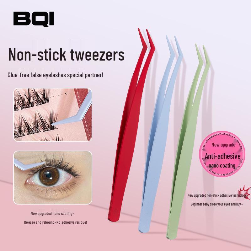 

BQI Glue-Free Anti-Stick Stainless Steel False Eyelash Applicator Tweezers