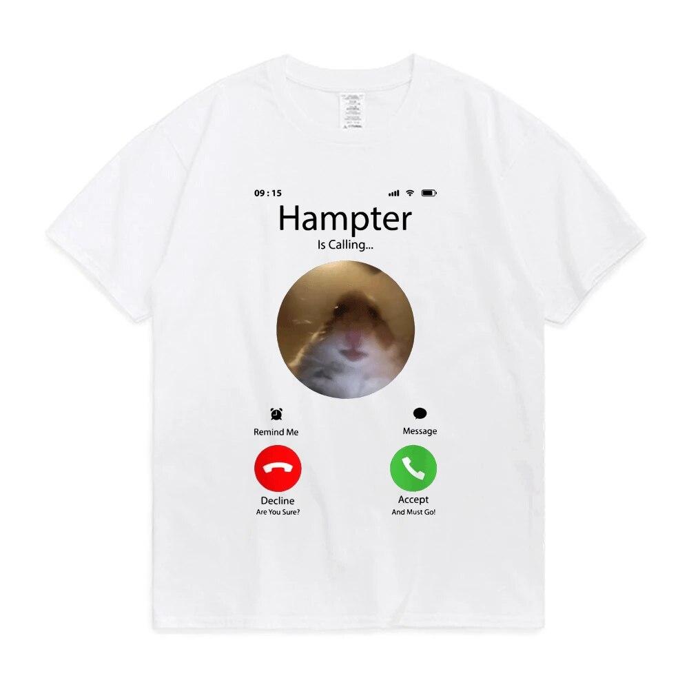 Dank Meme Hamster Staring Front Camera Hampter Calling T Shirt for Unisex Women Cute Oversized Graphics T-shirt 100% Cotton Tees