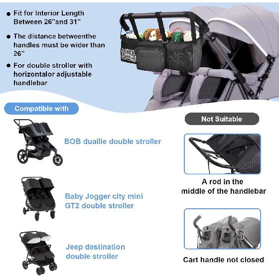 Double Stroller Organizer - Double Stroller Caddy Organizer Compatible with Bob Double Stroller Double Jogging Stroller Accessories with Cooler