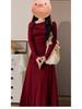 Elegant Red Waist-Cinching Dress for Women – Perfect for Spring and Autumn, Versatile as Inner or Outer Wear, Featuring a New Mid-Length Skirt Design