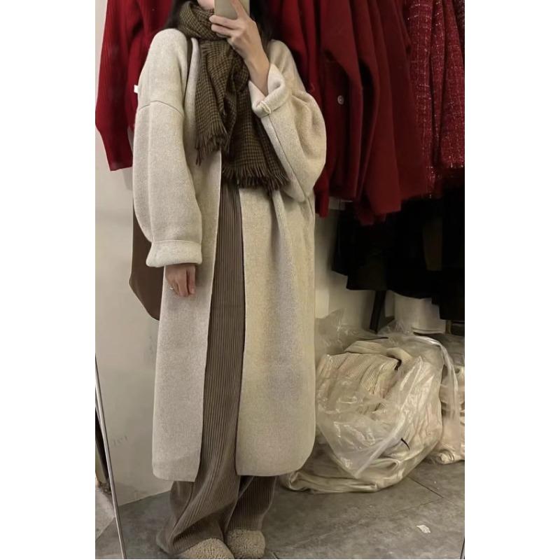 Sweater jacket cardigan women's retro lazy wind loose medium and long coat women's autumn and winter new thick