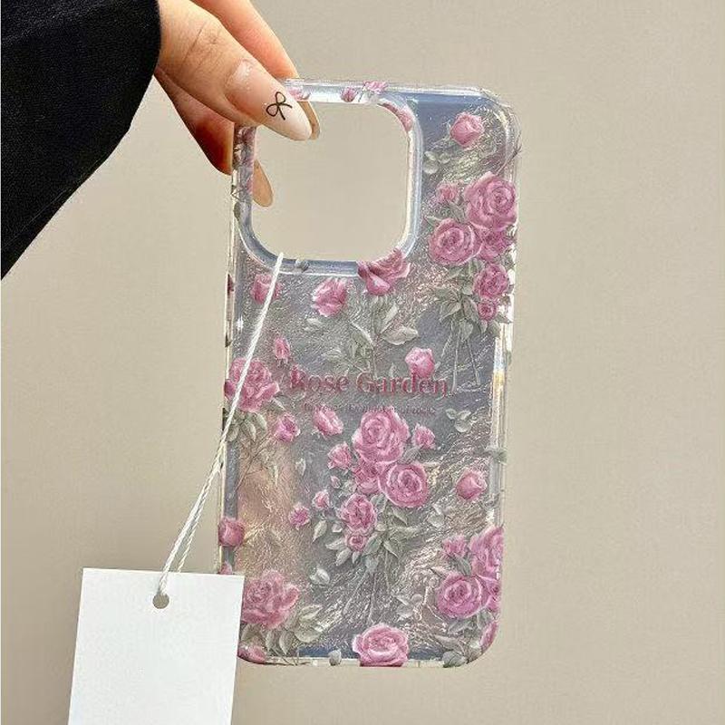 

Rose Garden Feather Texture Clear Phone Case for iPhone 17 16 15 14 13 12 11 16E Series Pro Max Plus Double Layer Protection iphone 16