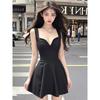 The new spring and summer black suspender waist A-shaped skirt is super thin, sexy and foreign, with a sense of design and thin temperament