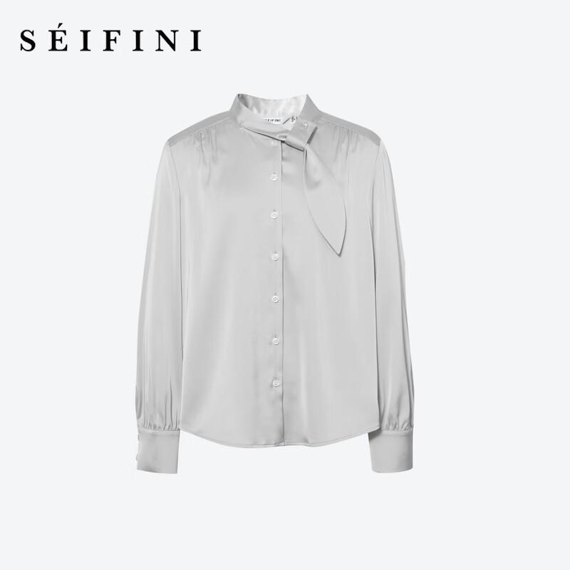 Women s Elegant Satin Tie-Neck Shirt L