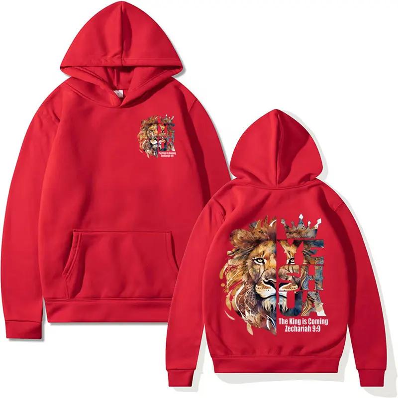 Lion Yeshua Crown Christian printed hoodie, Bible Harajuku aesthetic sportswear, men's and women's Gothic casual warm streetwear