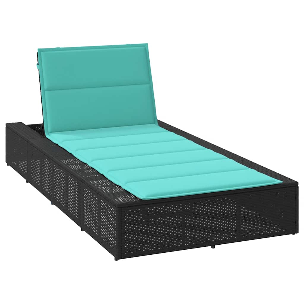 Sun Lounger with Floating Cushion Black Poly Rattan