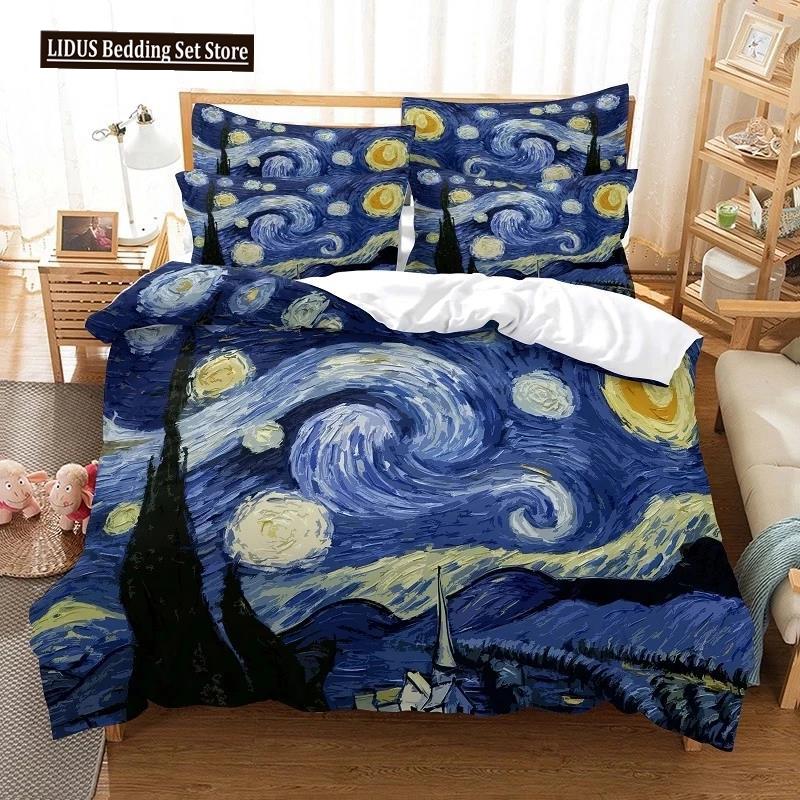Oil Painting Van Gogh Star Sky Bedding Set Queen King Size Bedroom Decor Quilt Cover Pillowcase 2/3 Pcs Bed Linen Home Textile