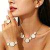 Irregular Round Enamel White Necklace Bracelet Stud Ring Set Women
