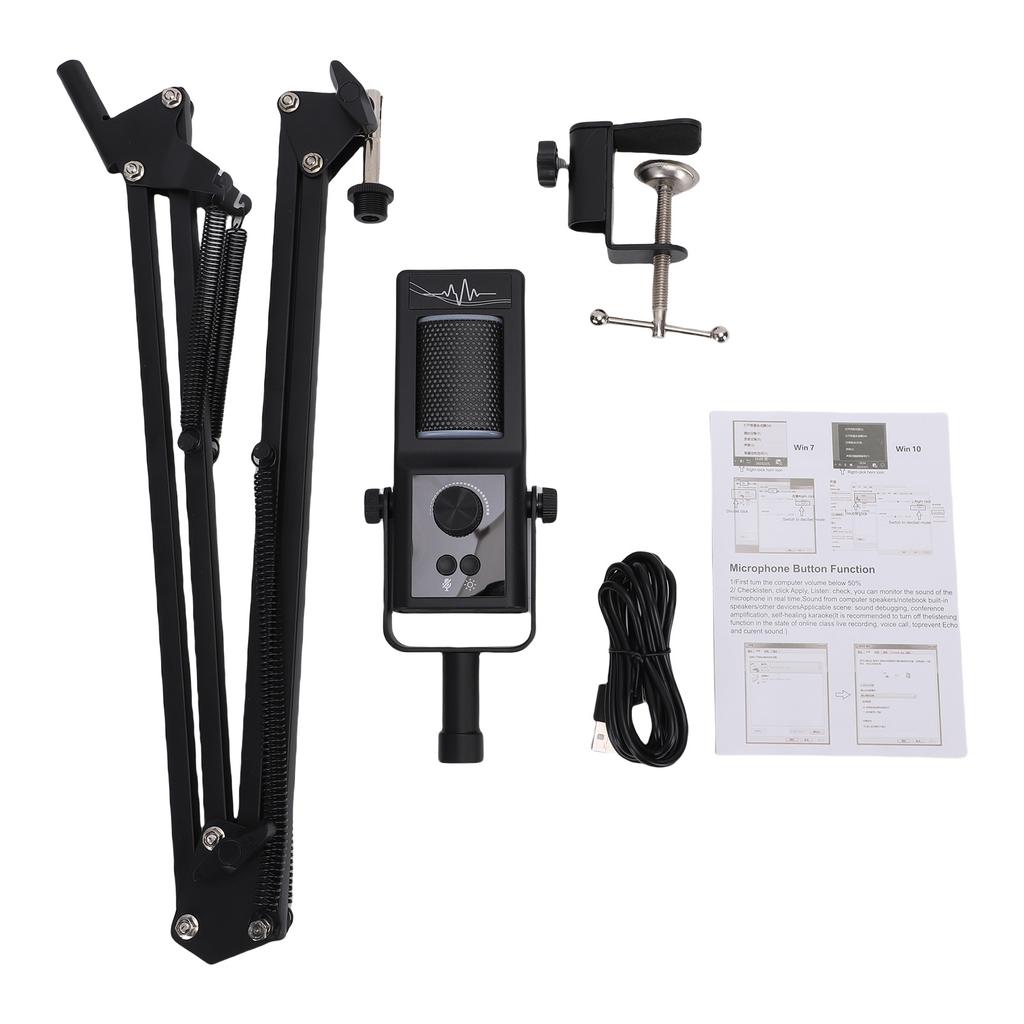 Podcast-Mikrofon-Kit USB-Kondensatormikrofon Mit Mikrofonarmständer RGB-Beleuchtung Geräuschunterdrückung Stummschaltung mit einer Taste Typ-C-Stecker