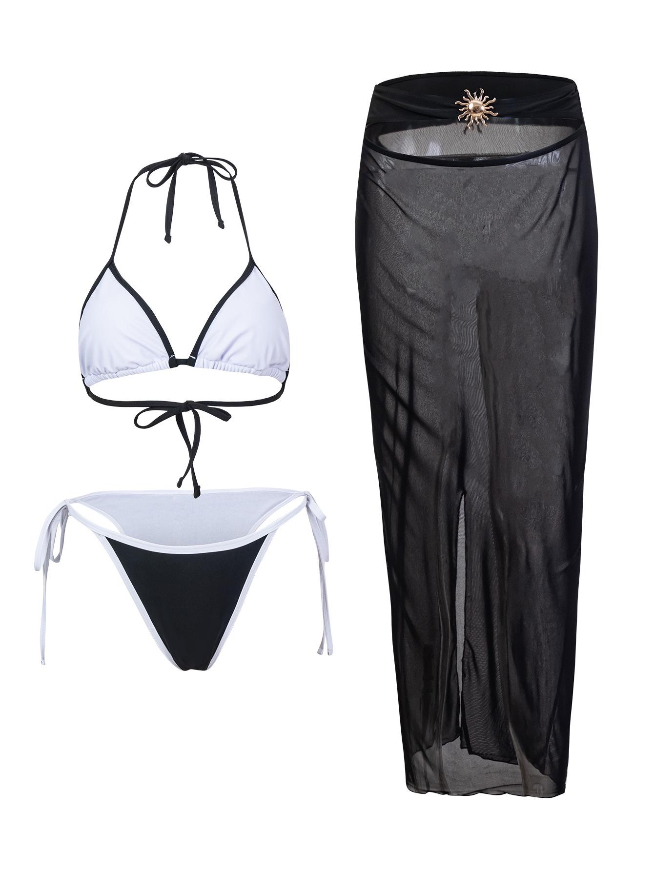 

2025 Быстросохнущее сетчатое бикини и накидка: Сексуальный европейский и американский купальник-тройка для женщин XS