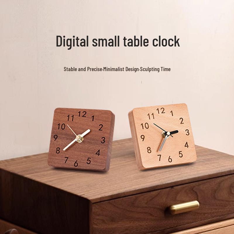 Solid Wood Retro Alarm Clock - Silent Bedside Table Clock