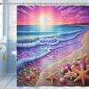 Cortina de Chuveiro Praia Pôr do Sol Roxo Cortina de Chuveiro Concha Costeira Adequada Para Banheiro Tecido Impermeável Cortina de Banheiro Com Gancho