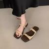 2025 Summer Fairy Versatile Flat Bottom Belt Buckle Open-toed Sandals Female Simple Low Heel One-word Strap Roman Shoes Round Head