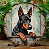 Retro Rust Effect Doberman Metal Wall Art  Round Sign with Hook Mount Home Garage Cafe Decor