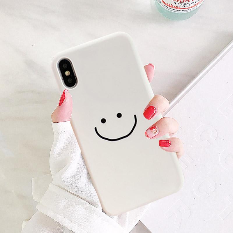 Fashion Simple Smile Face Couple Case For iPhone 17 16 15 Pro Max 13 7 11 12 14 Plus Mini Black White Soft Silicone Phone Cover