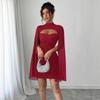 Elegant High Neck Slim Fit Party Dress with Shawl Sleeves