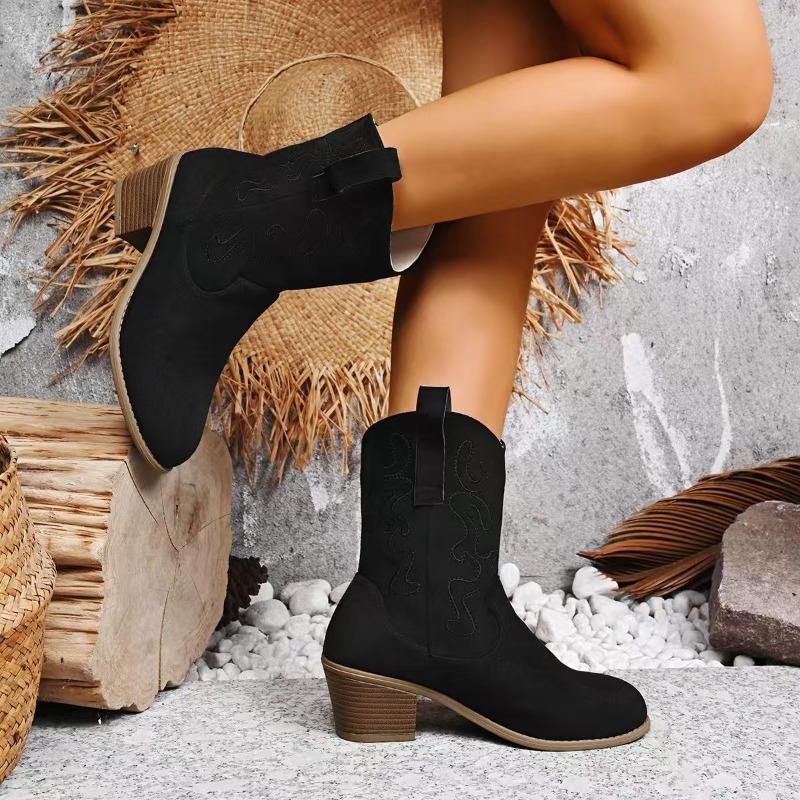 Fashion Square Heel Mid-leg Fall/Winter Suede Solid Boots for Women