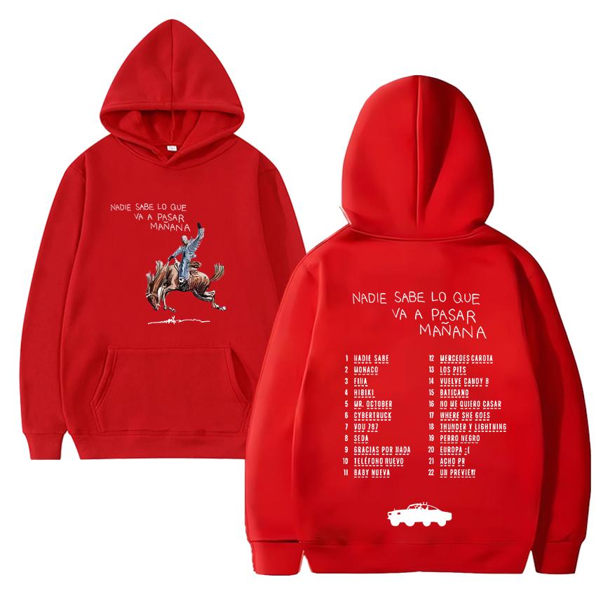 Bad Bunny Hoodies Niemand weiß, was morgen passieren wird Sweatshirt Herren Damen Lässige Mode Musik-Hoodie Unisex Vintage Pullover