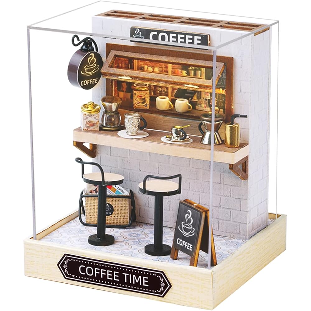 

Cuteroom Miniature Dollhouse Kit LED Light Cafe Model DIY Craft Home Decoration Gift for Family and Friends