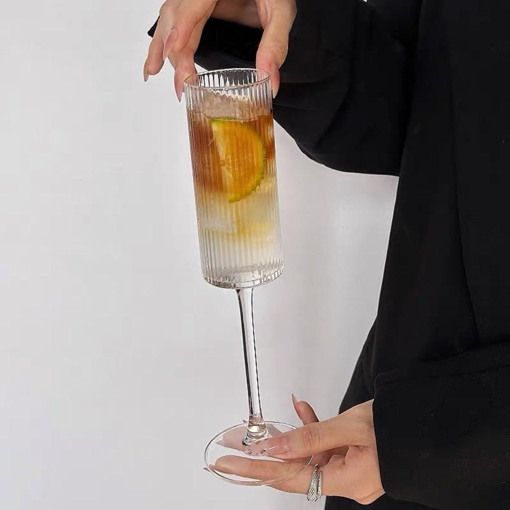 Plastic Glass Cocktail Champagne Cup Striped High Footed Cup Drinkware Drink Cup Drink