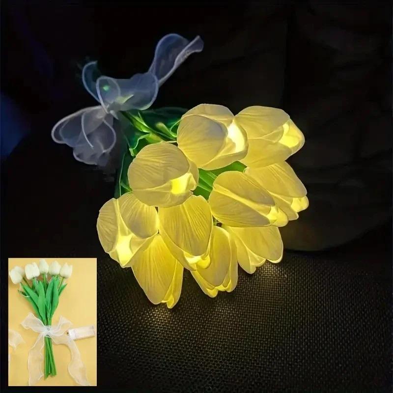 10 Blumen in einem Bund Heimdekoration Atmosphärenlampe LED Hochzeitsstrauß Nachtlicht Künstliche Tulpen Weihnachtsgeschenke Tulpen Blumen Tischlampe