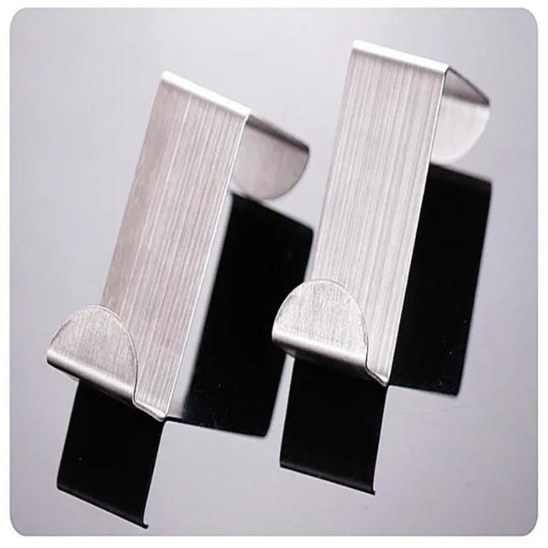 2PC Silver White Steel Kitchen Cabinet Draw Over Door Hook Clothes Hanger Holder