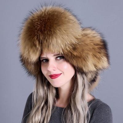 Winter Women's Natural Fox Fur Fluffy Hat for Warmth Windproof Ear Protection Fashionable Real Fur Leather Hats