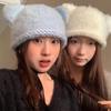 Y2K Bear Ear Woolen Hat Fluffy Brimless Beanie Cap Fashion Knitted Pullover Hat  Women