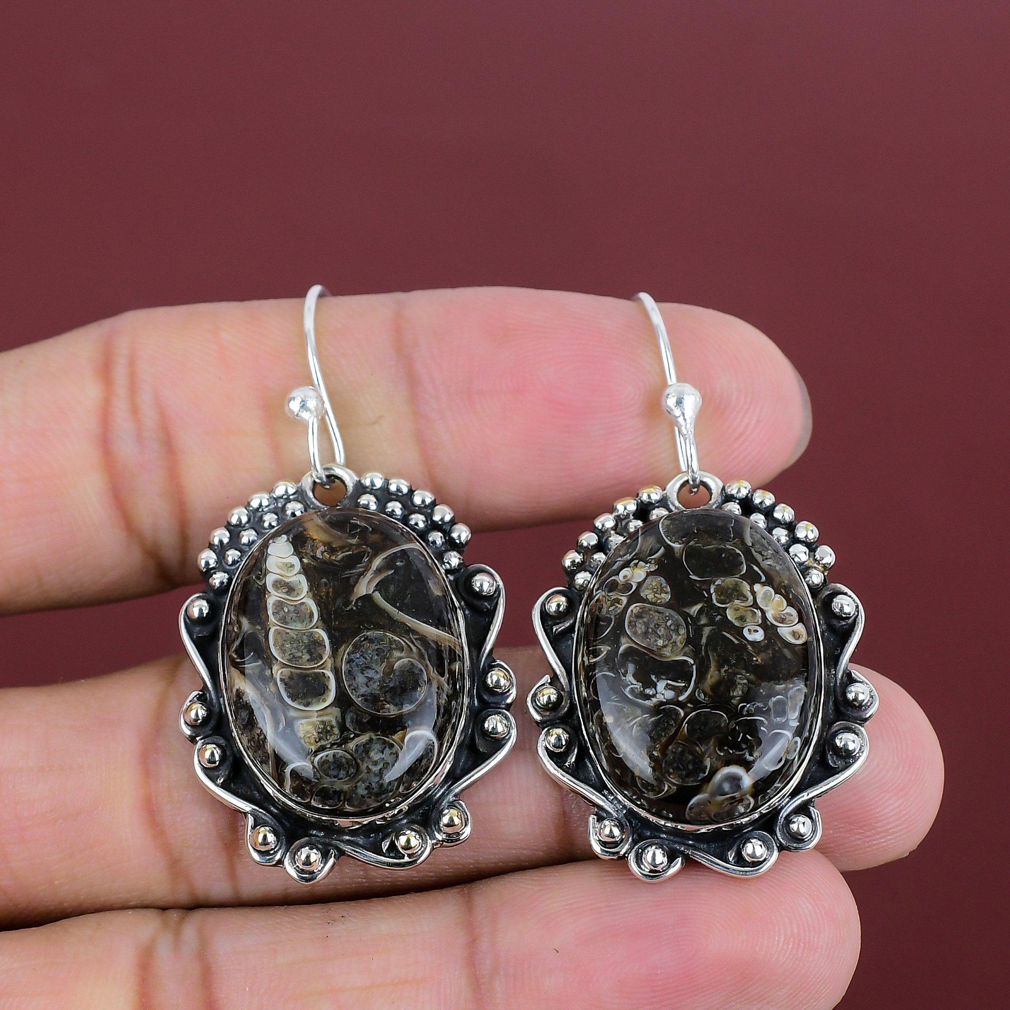 

Turritella Agate Earring 925 Sterling Silver Earring Beautiful Gemstone Earring Elegant Jewelry Gifts For Her Handmade Earring Boho Jewelry
