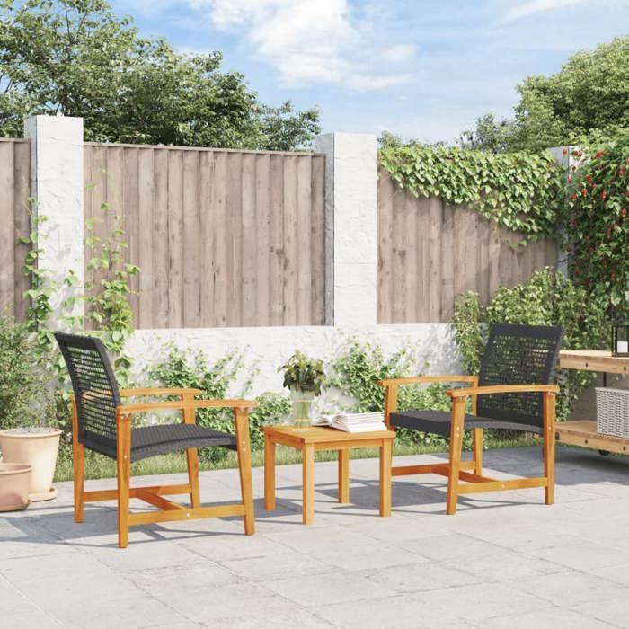 VidaXL Lot de 2 Chaises de Jardin, Sièges avec Accoudoirs, Fauteuils avec Dossier, Meuble de Terrasse, Noir Résine Tressée 367595
