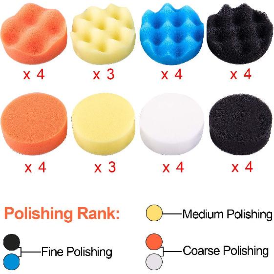 SIQUK 38 Pieces Car Polishing Pad Kit 3 Inch Buffing Pads Foam Polish Pads Polisher Attachment For Drill