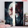 2pcs,2D Plane Printing Window Curtain Moonlit Samurai Versatile 100% Polyester (without Rod) Home Decor for Living Room &