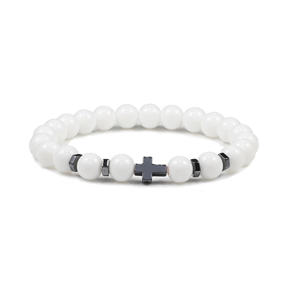 Dropshipping Hot Men Natural Lava Stone Bead Bracelets Hematite Cross Rosary Meditation Prayer Jesus Bracelet Women Yoga Jewelry