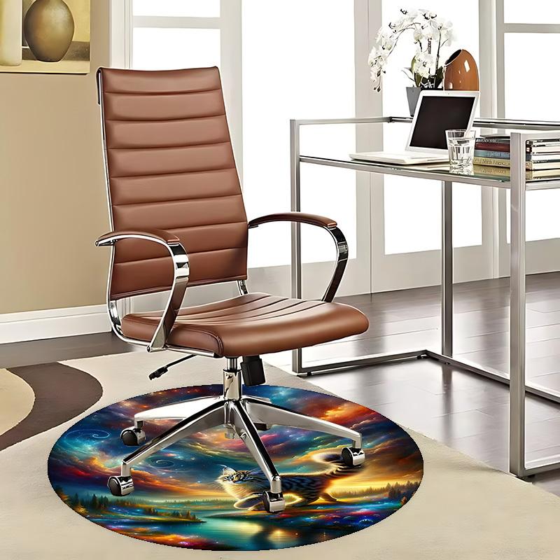 

1pc Cosmic Cat Galaxy Round Carpet - Office Chair Mat, Anime Design, Non-Slip Rug for Home Decor, Seasonal Gift, Suitable for Office and Living Room.H 80cm by 80cm