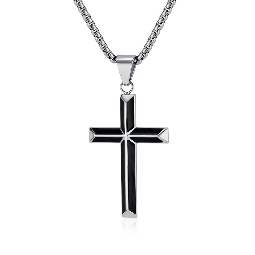 Stainless Steel Drip Oil Inclined Cross Necklace Niche and Personalized Quality Titanium Steel Pendant