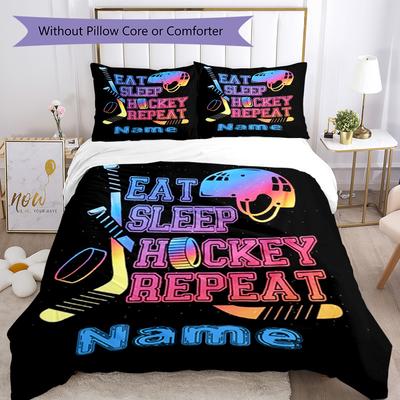Hockey Enthusiast993 Customize Your Name Bedding Set Breathable Duvet Cover With Pillowcases Decorative Bed Linen For Bedroom Home Decoration Birthday