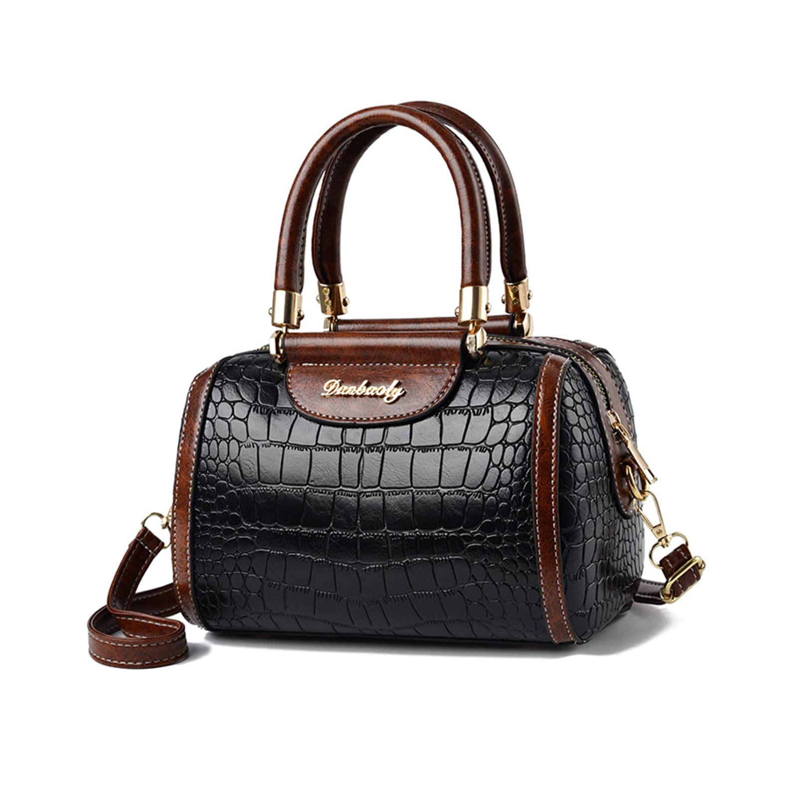 

NICOLE & DORIS Women s Mini Boston Bag, Crocodile Embossed, 2-Way, Shoulder Bag, Handbag, Small, Waterproof, with Studs, Back Pocket, Detachable