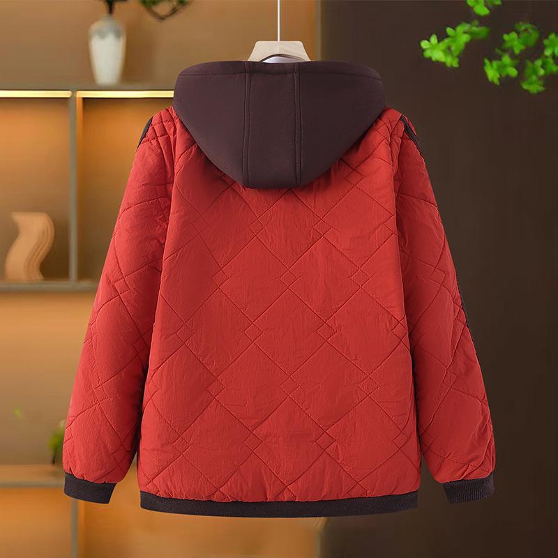 Elegant Hooded Cotton Jacket for Moms - Thick, Fashionable Fall & Winter Outerwear for Middle-Aged and Elderly