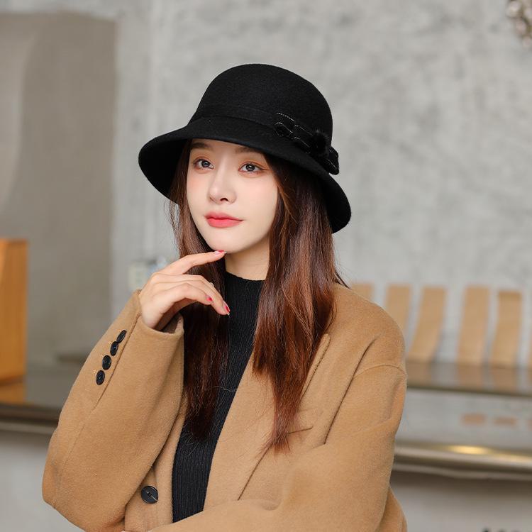 Korean Wool Fisherman Hat with Japanese Style and Pom Pom, Warm Autumn/Winter Bucket Hat for Women.