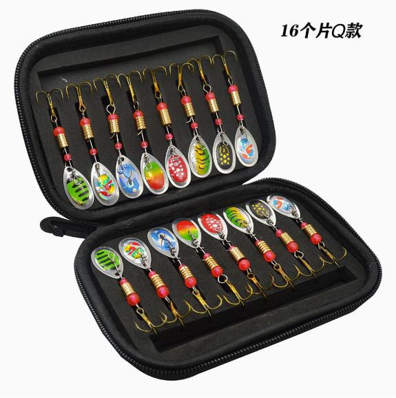 Rotating Spinner Lure Set, 16Pcs 3.5g Metal Spoon Baits with Tackle Box for Trout and Bass