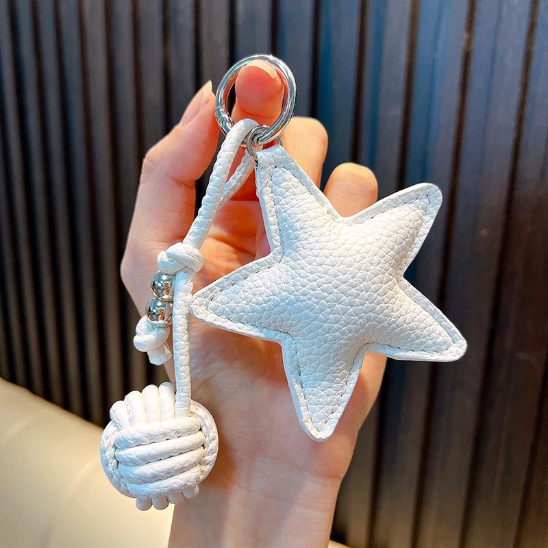Star Charm Faux Leather Keychain for Bags & Car Keys - Autumn/Winter Design