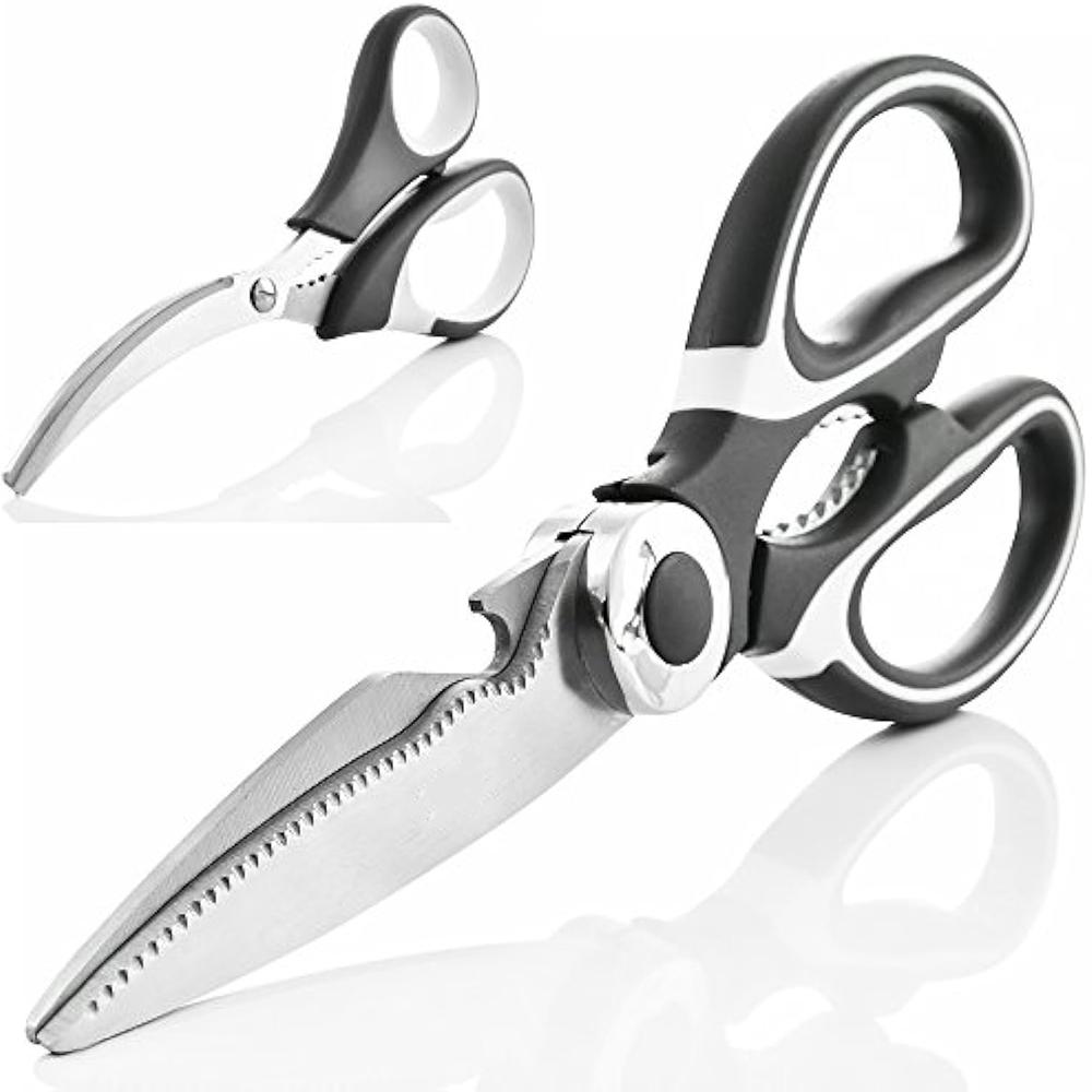 

Heavy Duty Kitchen Shears - Ultra Sharp Stainless Steel Scissors with Bonus Seafood Shears for All-Purpose Use чорний
