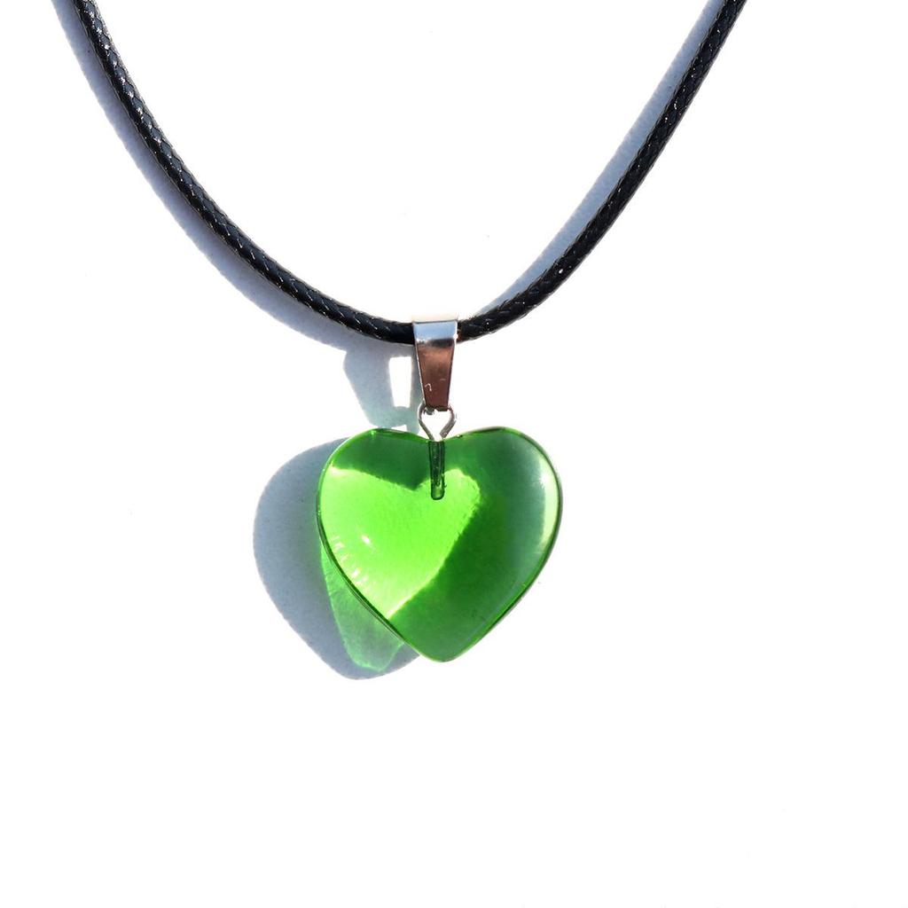 Colorful Heart Glass Pendant Leather Choker - Versatile & Stylish Necklace
