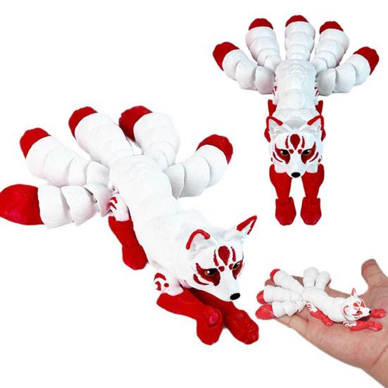 3D Printed Fox Ornament Articulated 5-Tailed Fox with Movable Joints Flexible Fidget