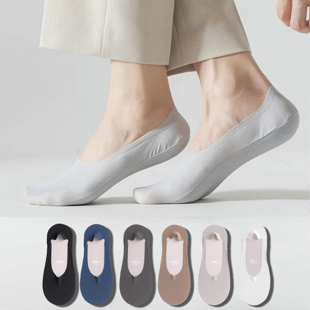 Men Vertical Stripe Ice Silk No Show Socks, Arbitrary Cut Non Slip Silicone Invisible Low Cut Cotton Sole Breathable Liner Socks