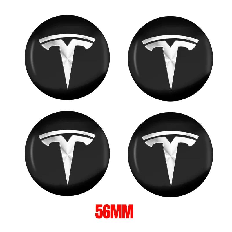 4pz 56mm Tappo Mozzo Tesla Tappo Centrale Logo Adesivo di Alta Qualità per Tesla Model 3 Y S X Adesivo Auto Personalizzato Accessori Auto