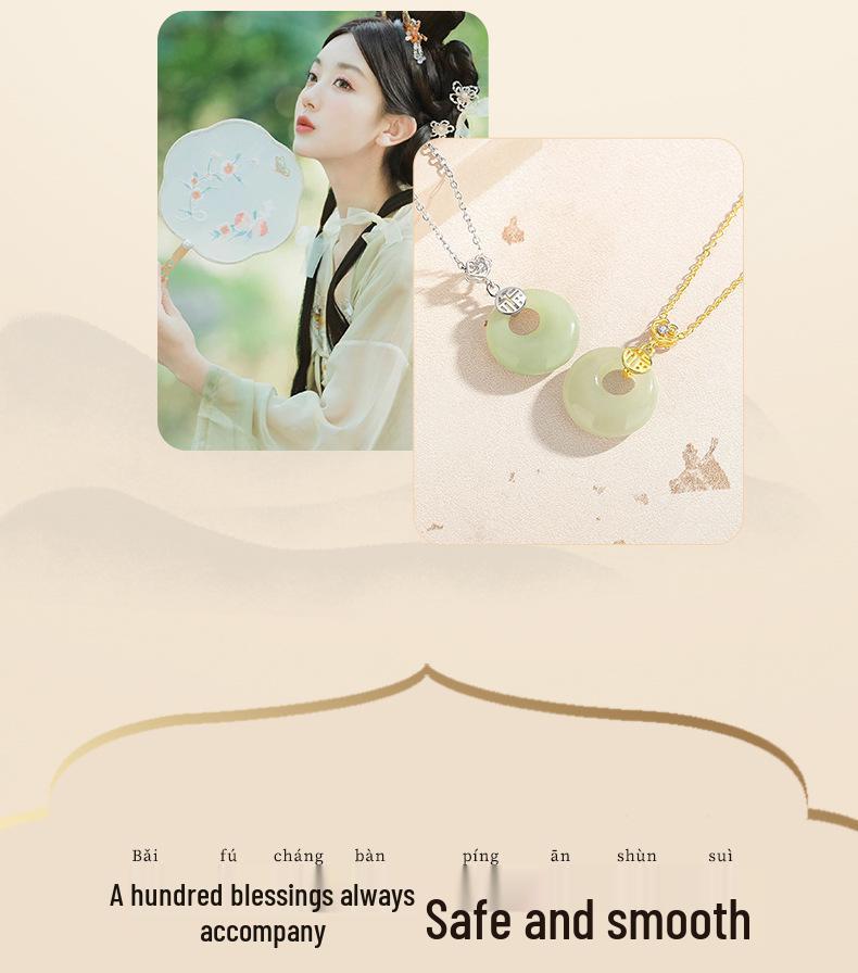 Tichiya S925 Sterling Silver Ping'an Buckle Necklace for Women - New Chinese Style Hetian Jade Clavicle Chain