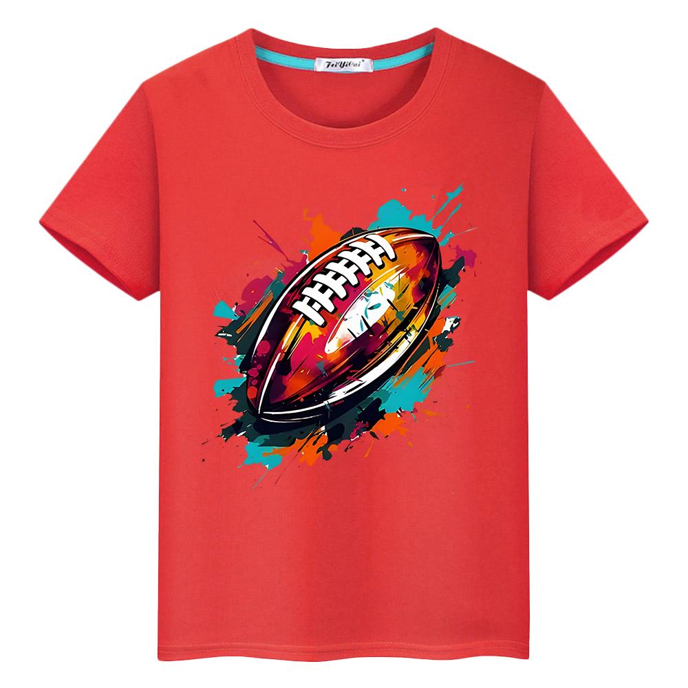 Rugby Print T-shirt 100%Cotton Cute Short Kawaii Tops  pride tshirt boy Summer anime Tees y2k one piece  gift kids clothes girls
